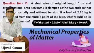 A steel wire of original length 1 m and cross-sectional area 4.00 mm2 is clamped at the two ends so