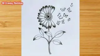 How to draw beautiful sunflower with butterfly 🦋// Easy flower drawing -Simple Pencil sketch