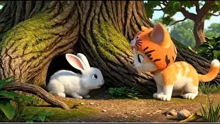 Cute reaction: When Mittens the kitten encounters a stray rabbit.🐰🐾