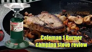 Coleman 1 burner camping stove review cooking steak and burgers