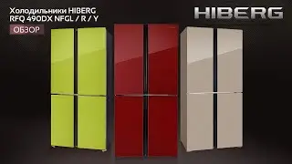 Холодильники HIBERG RFQ 490DX NFG R L Y стеклянный фасад цвета Красный, Лайм и Бежевое с полоской