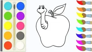 How To Draw A Cartoon Apple And Worm | Drawing & Coloring For Kids - Coloring Pages For Toddlers