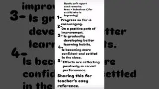 Classroom insight -  report card remarks  for a child who is improving #teachers #reportcardremarks