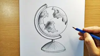 globe drawing || how to draw a globe pencil drawing