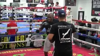 TMT Fighter Lanell Bellows padwork inside the Mayweather Boxing Club