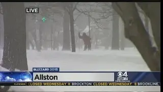 Skier Struggles To Navigate Snowy Allston Streets
