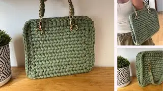 Paula knitted bag made of T-shirt yarn, crochet knitting