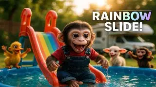 Baby Monkey NaNa Builds a GIANT Rainbow Water Slide! 🌈🐵 | Fun Farm Toy Adventure for Kids