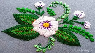 White Cute Hand Embroidery Design at home by Miss Anjiara Begum, Embroidery Stitched Art on hoop-223