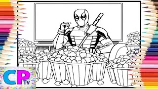 Deadpool Watches a Movie at the Cinema and Eats Popcorn/Coloring Art/Creative Drawing