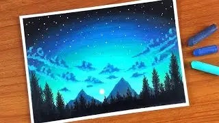 Starry Night Sky Oil Pastel Painting for beginners | Easy Oil Pastel Drawing Tutorial