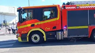 Engine 0-11 responding from Oslo Central Fire Station (Sentrum brannstasjon).