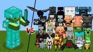 Zombie with Diamond Armor & Diamond sword vs Every mob in Minecraft | Minecraft Mob Battle