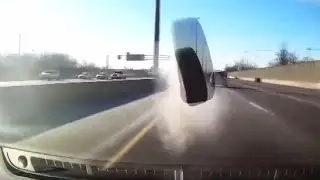 Tire Bursts Through Car Window on Highway