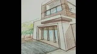 How to draw 2 point perspective drawing in color | #jeepaper2 #nata #drawing