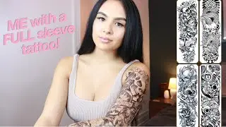 trying on a full sleeve temporary tattoo