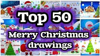 Merry Christmas drawing easy| Santa Claus drawing| Christmas Tree drawing| Merry Christmas poster