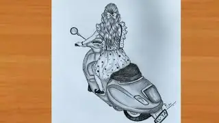 How to draw a girl with scooter || girl drawing easy || simple art with rose || pencil sketch