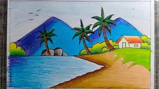 Simple Village Scenery Drawing 🌳  Easy Nature Landscape for Beginners