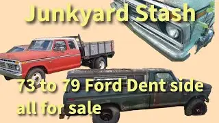 Ford F series trucks stash in a yard, including F250 highboy, all for sale #ford #fordtrucks #f150