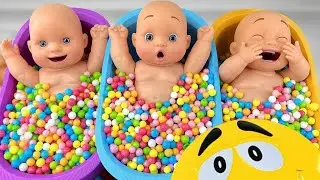5 Minutes Satisfying with Full of 3 Rainbow BathTubs Candy with M&M's & Magic Slime Cutting Video 1 