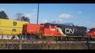 CN Locals EMD GP40-2LW 9449 GP38-2 4958 & GP38-2 4719 Backing it up in Brampton Terminal Yard 