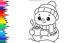 Snowman with Coffee ☕️ Drawing, Painting & Colouring for Kids and Toddlers_ Child Art 