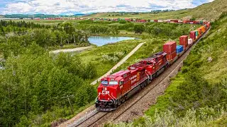 BRAND NEW AC4400CWM and SD70ACu!!! CP 8208 and CP 7005 lead CP 100 eas thru Glenbow Ranch, Alberta
