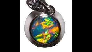 Round Opal and Diamond Pendant 18k White Gold - CRAZY COLOR - 7276 | FlashOpal