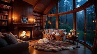 Cozy Cabin at Night 🌧️🔥 Rain and Fireplace Ambience | 10 Hours for Sleeping, Reading & Relaxation