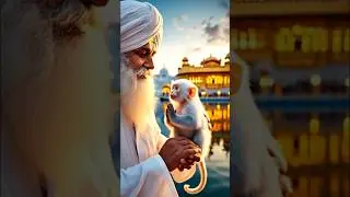 Waheguru Simran 🪔 | Golden Temple Amritsar | Cute Monkey Namaste with Sikh Man