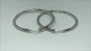 14K White Gold 3MM Shiny Round Tube Hoop Earrings