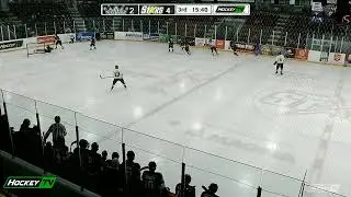 St. Thomas Stars Jackson Dobbin Collides with Komoka King Goaltender Omar Hage