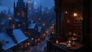 Winter Night on a Gothic Balcony ❄️ Cozy Dark Academia Ambience to Study and Relax