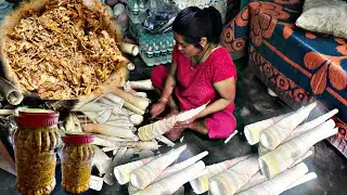 Village Woman Making Authentic Spicy Bamboo Shoots Pickle | Traditional Recipe