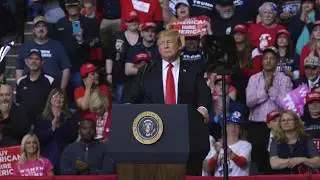President Trump talks about the Russia investigation at a rally in Grand Rapids, Michigan
