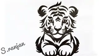 How to Draw a Cute Tiger 🐯 | Simple & Clean Line Art | Cute Tiger Drawing 🐯 |Easy Animal Art #art ❤️