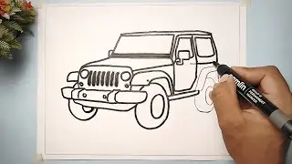 How to draw Mahindra Thar step by step for beginners || Easy Mahindra Thar drawing #video #thar 