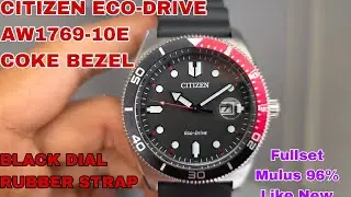 SOLD CITIZEN ECO-DRIVE AW1769-10E BLACK DIAL COKE BEZEL FULLSET MULUS FOLLOW IG LakoneWatch