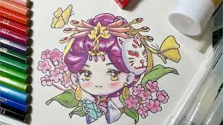 Drawing chibi-style with watercolor pencils cute girl《薬屋のひとりごと》#theapothecarydiaries #loulan  #ロウランヒ