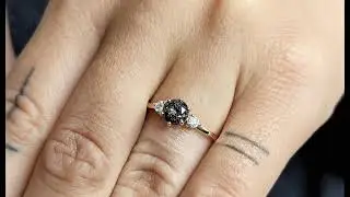 Natural Salt and Pepper Galaxy Diamond Engagement Ring for Women | 14k Rose Gold Three Stone Ring