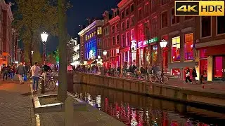 4K Amsterdam Night Walk | De Wallen Red Light District, Oude Kerk & Atmospheric City Streets