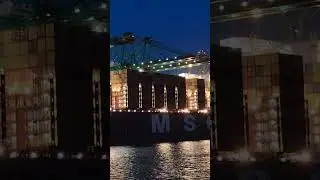MSC Allegra&nbsp;being loaded or unloaded at a port during nighttime #ship #fypシ #msccontainership 