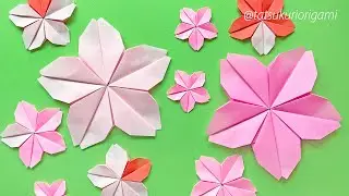 【Весеннее оригами】Складываем 5 цветков сакуры / Тацукури