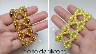 Pulseira de pérolas no fio de silicone/passo a passo.