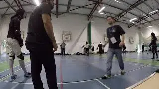 Sam Booth versus H&aring;vard Lund Eidheim - sword and buckler.  Albion Cup 2018.