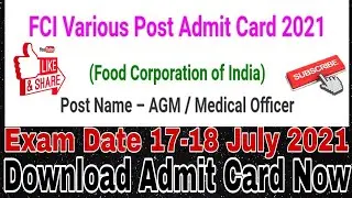 FCI Various Post Admit Card 2021 Download Now