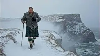 Scotsman Walking Wearing Kilt On Sutor Headland On Winter History Visit To Cromarty Firth Scotland