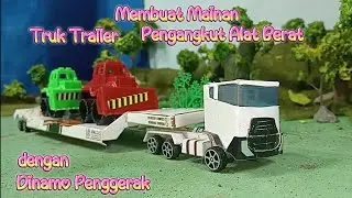 Membuat Mainan Truk Trailer Pengangkut Alat Berat dengan Dinamo Penggerak Baterai dari Kardus Bekas 