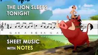 The Lion Sleeps Tonight | Sheet Music with Easy Notes for Recorder, Violin Beginners Tutorial
